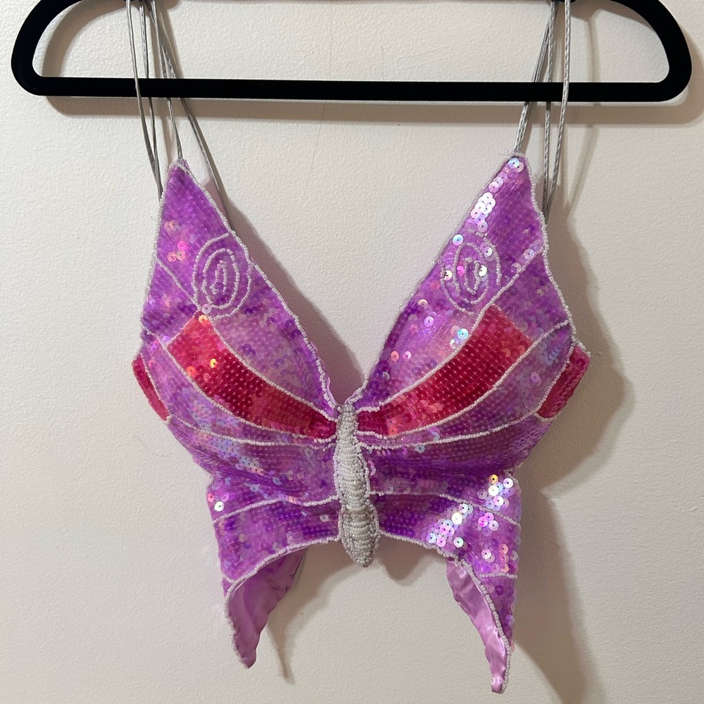 Sequin Butterfly Bralette - Pink and Purple